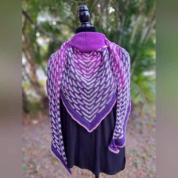 SOLD One of a Kind Warm and Cozy Knit Shawl Purple Pink Hand Dyed Wool Cashmere - Picture 6 of 15
